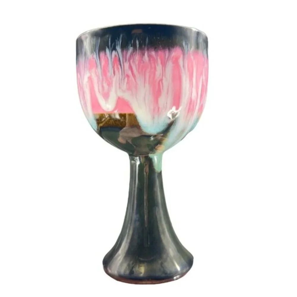 Studio Art Pottery Hand Made Single Drip‎ Glaze Pottery Goblet Drinking Cup Mug